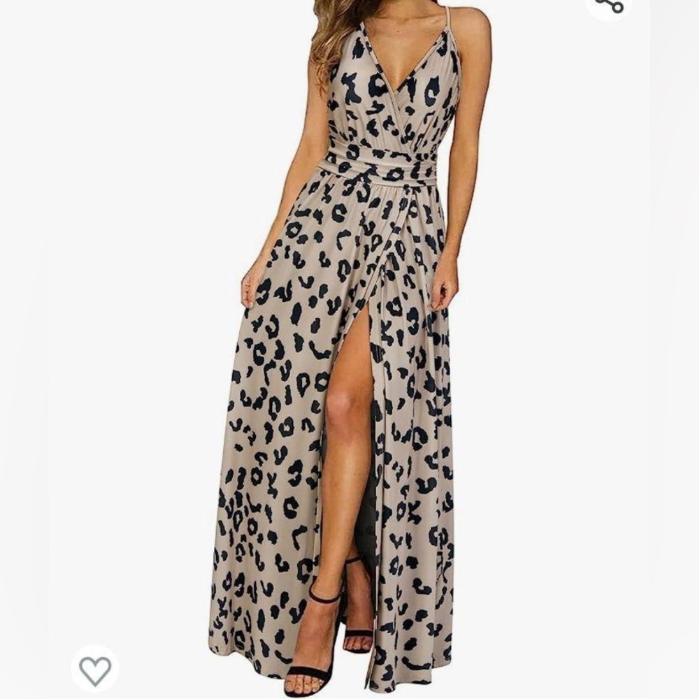 Amazon women’s tan&black leopard print spaghetti-strap maxi dress, size sm. EUC.